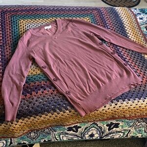 Mauve V-Neck Sweater with Side Buttons